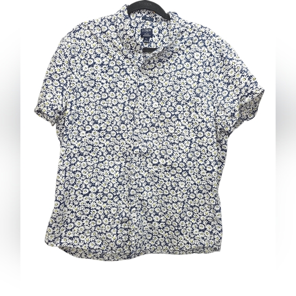 J. Crew Other - J. Crew Navy White Floral Shirt XL Stretch Summer Slim Flex Preppy Costal Beach